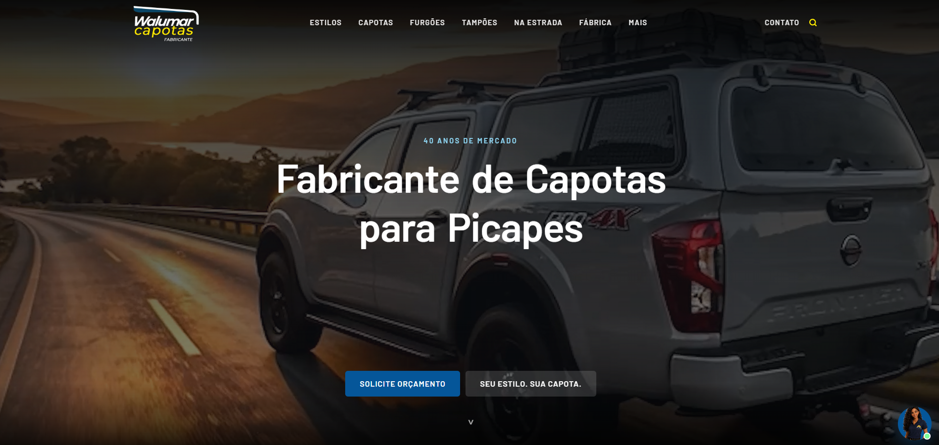 Site Walumar Capotas — fabricante de capotas para picapes